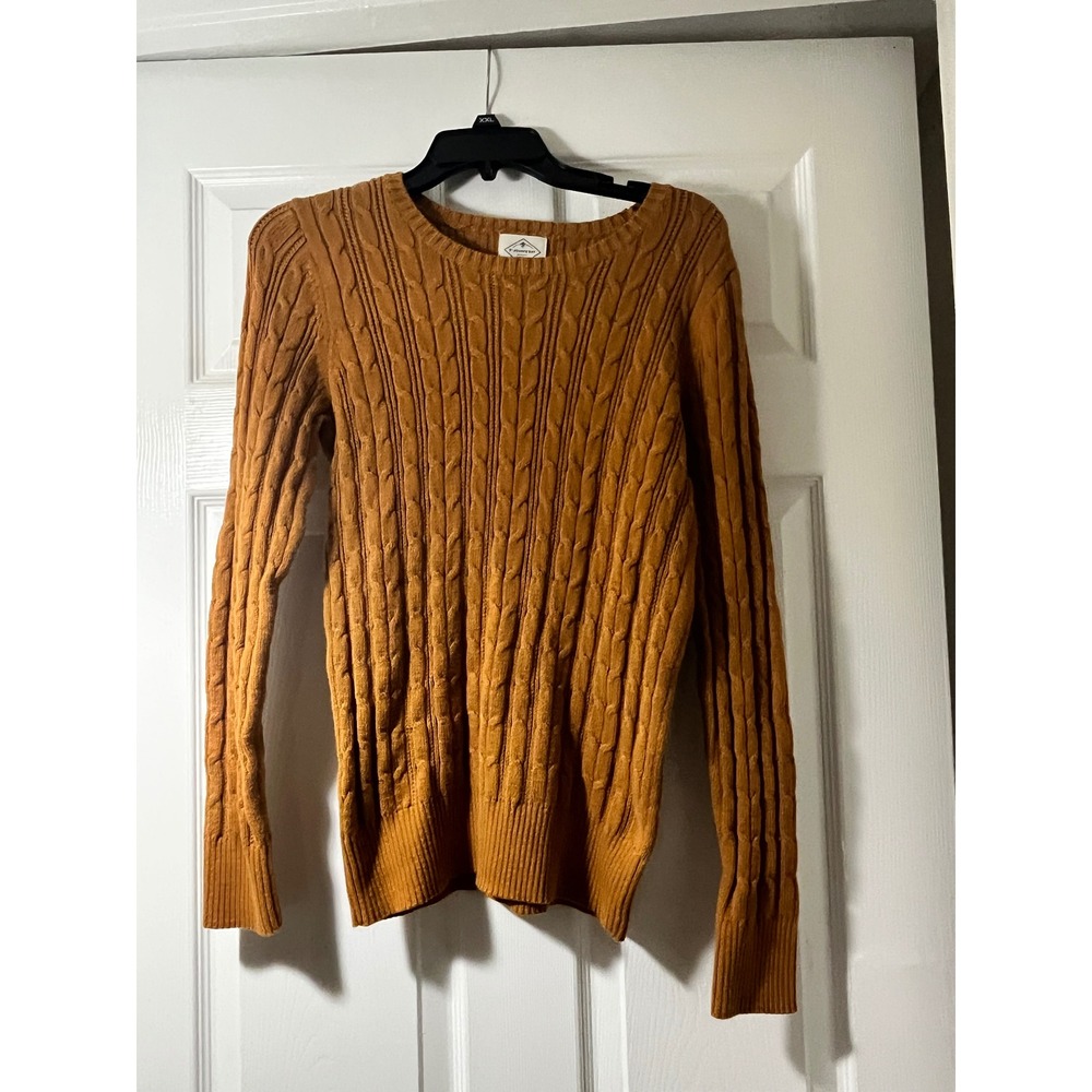 St Johns Bay Women's Mustard Yellow‎ Cable Knit Cotton Blend Crew Neck Sweater M